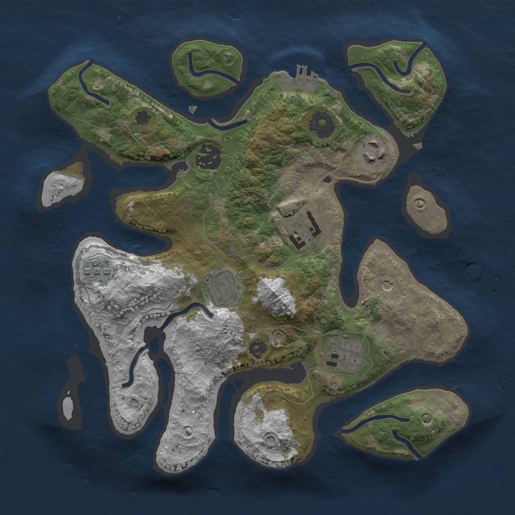 Rust Map: Procedural Map, Size: 3000, Seed: 2421081, 10 Monuments