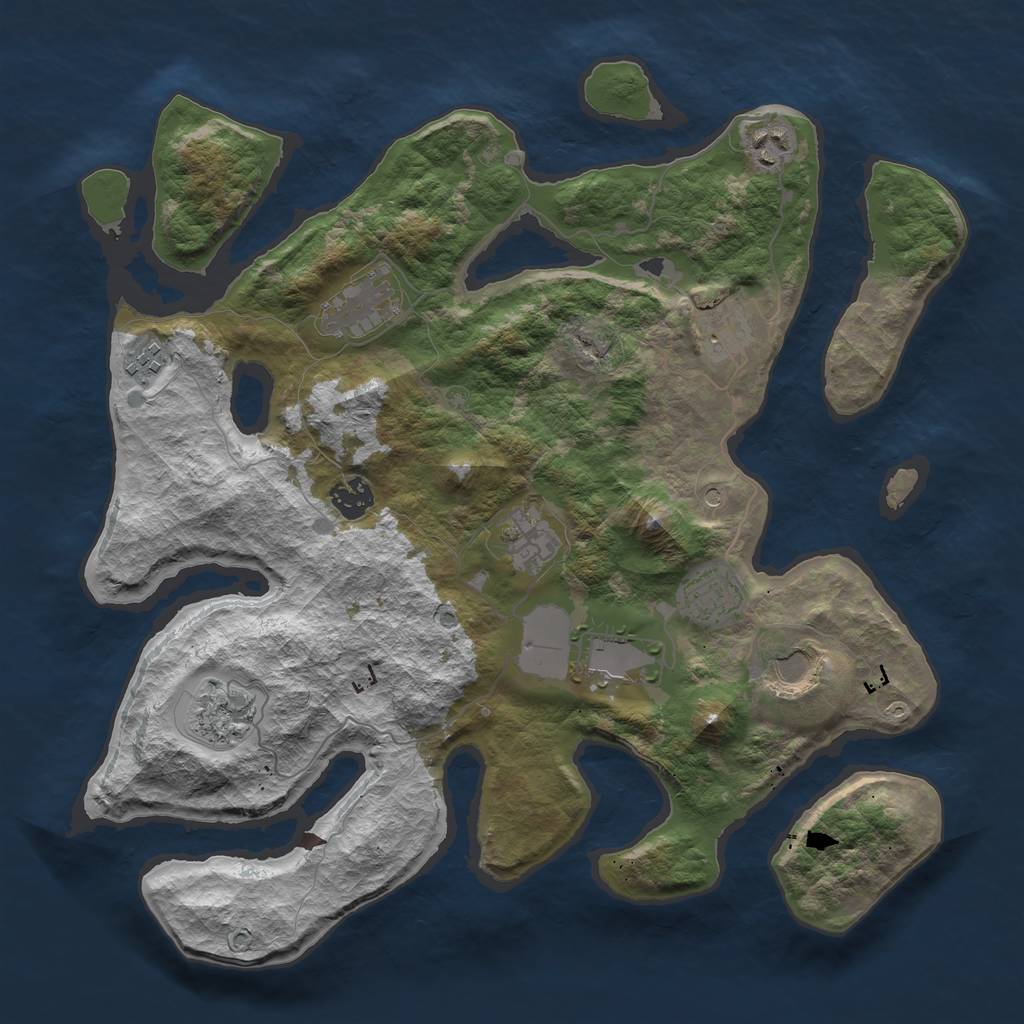 Rust Map: Barren, Size: 3750, Seed: 18583, 13 Monuments
