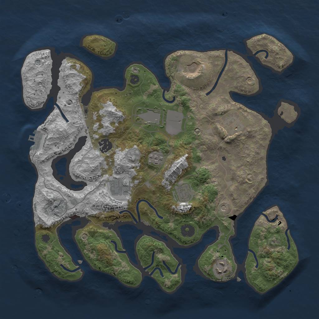 Rust Map: Procedural Map, Size: 3500, Seed: 2873658, 12 Monuments