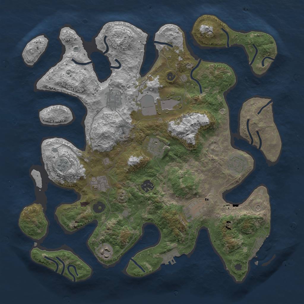 Rust Map: Procedural Map, Size: 3850, Seed: 2124129048, 14 Monuments