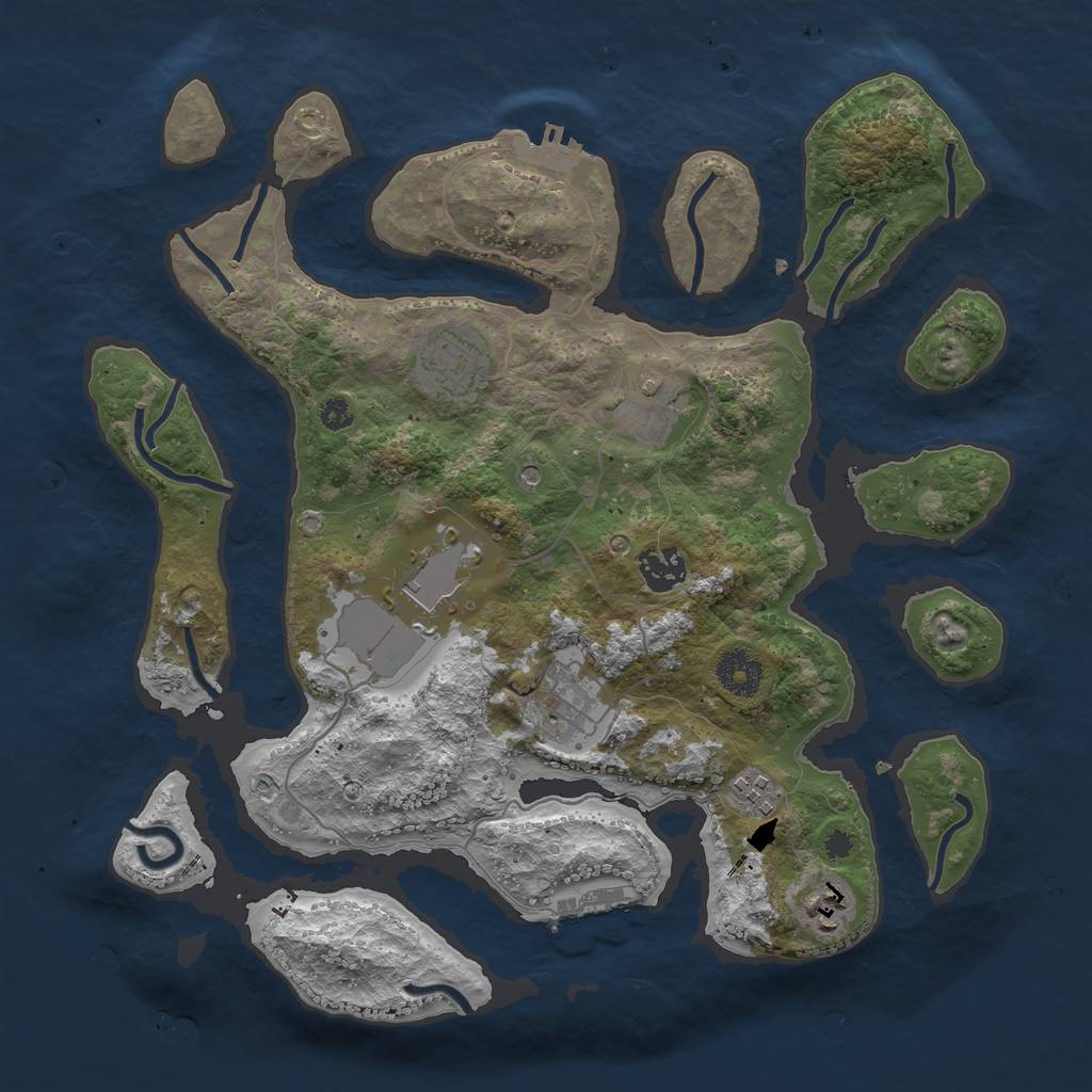 Rust Map: Procedural Map, Size: 3500, Seed: 969612, 12 Monuments