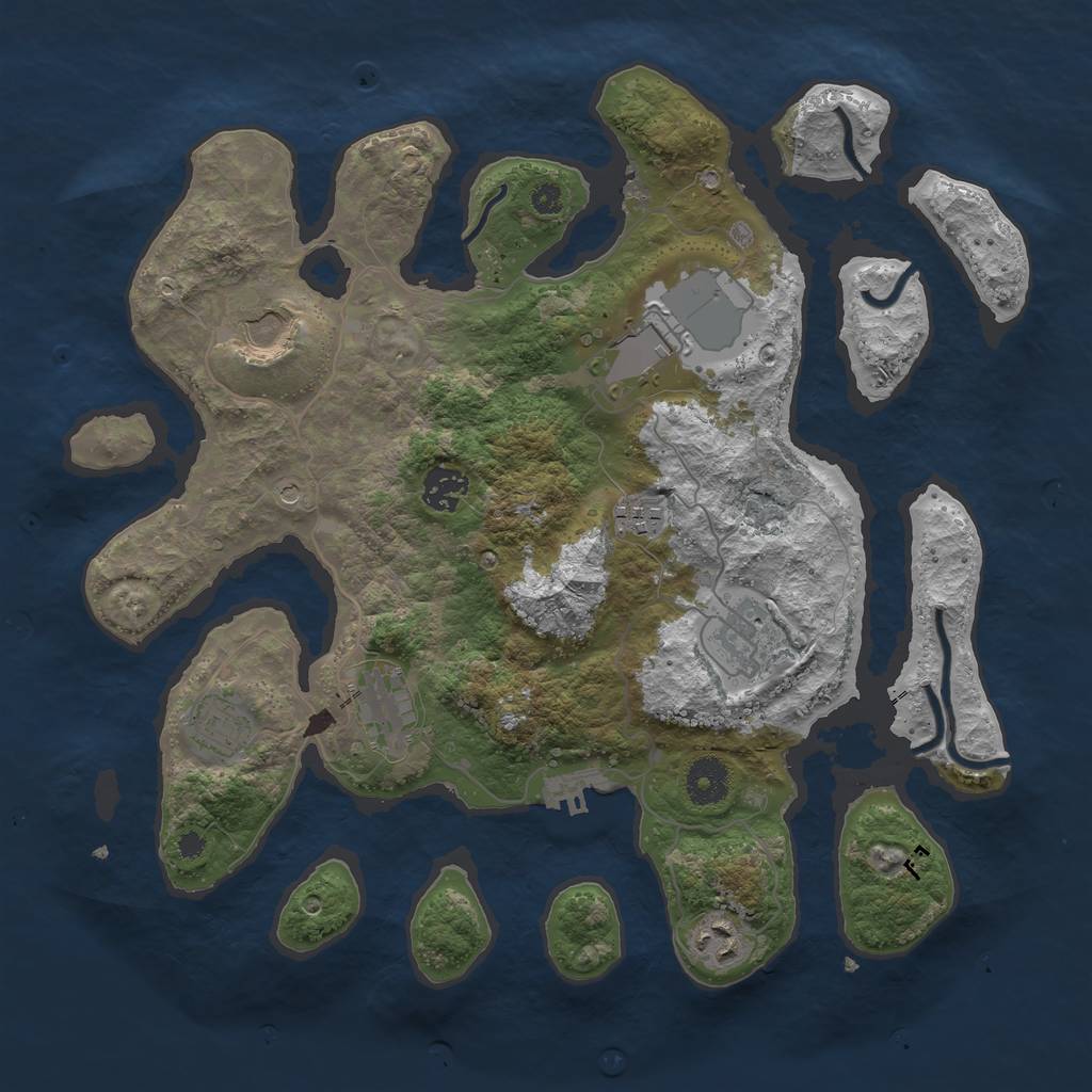 Rust Map: Procedural Map, Size: 3600, Seed: 2114443873, 12 Monuments