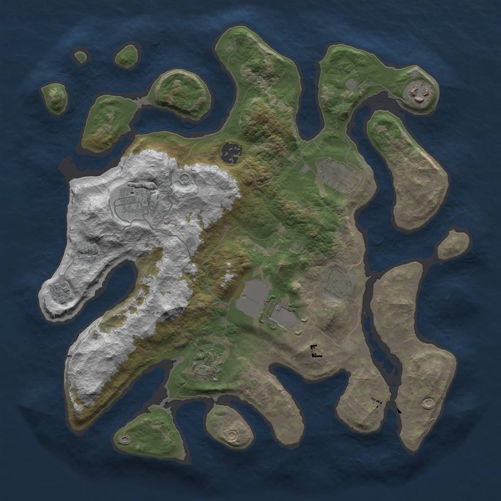 Rust Map: Barren, Size: 3600, Seed: 645058, 11 Monuments