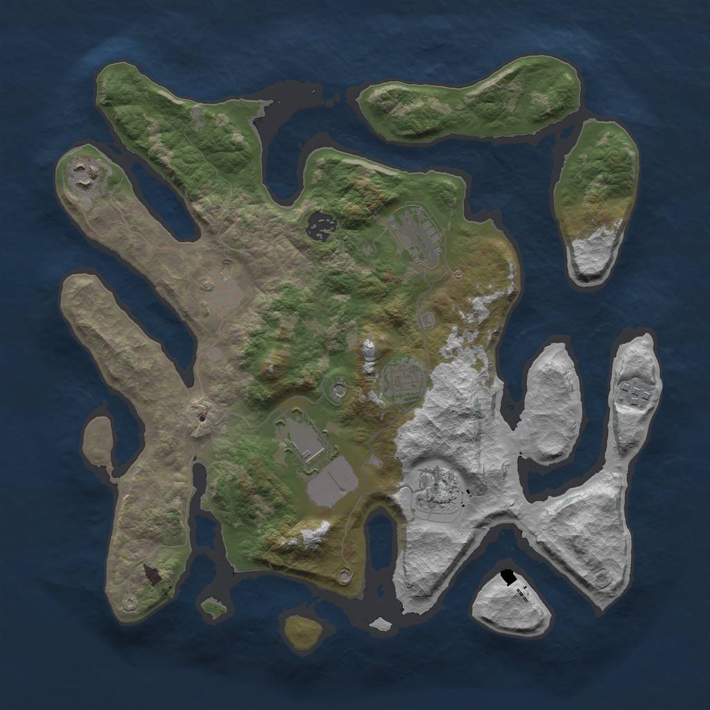 Rust Map: Barren, Size: 3600, Seed: 408254, 11 Monuments