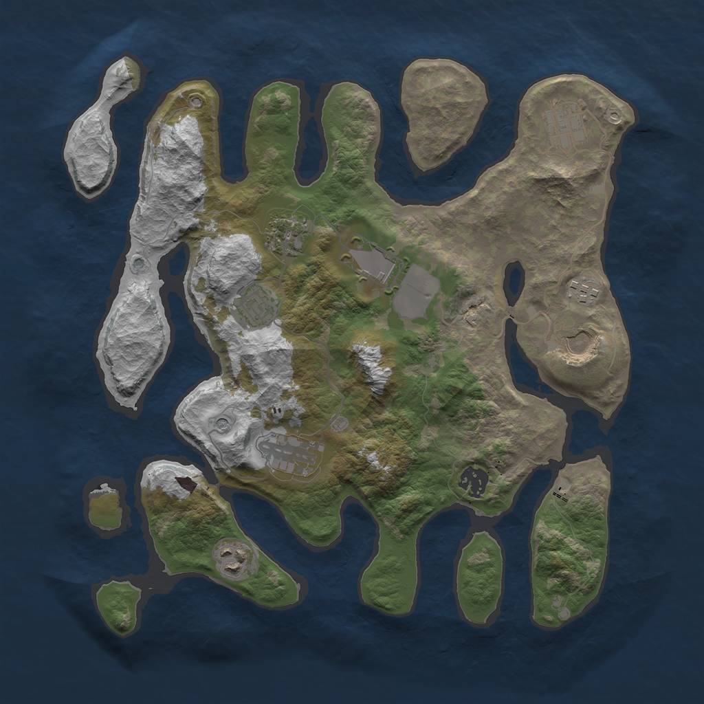 Rust Map: Barren, Size: 3600, Seed: 592610, 12 Monuments