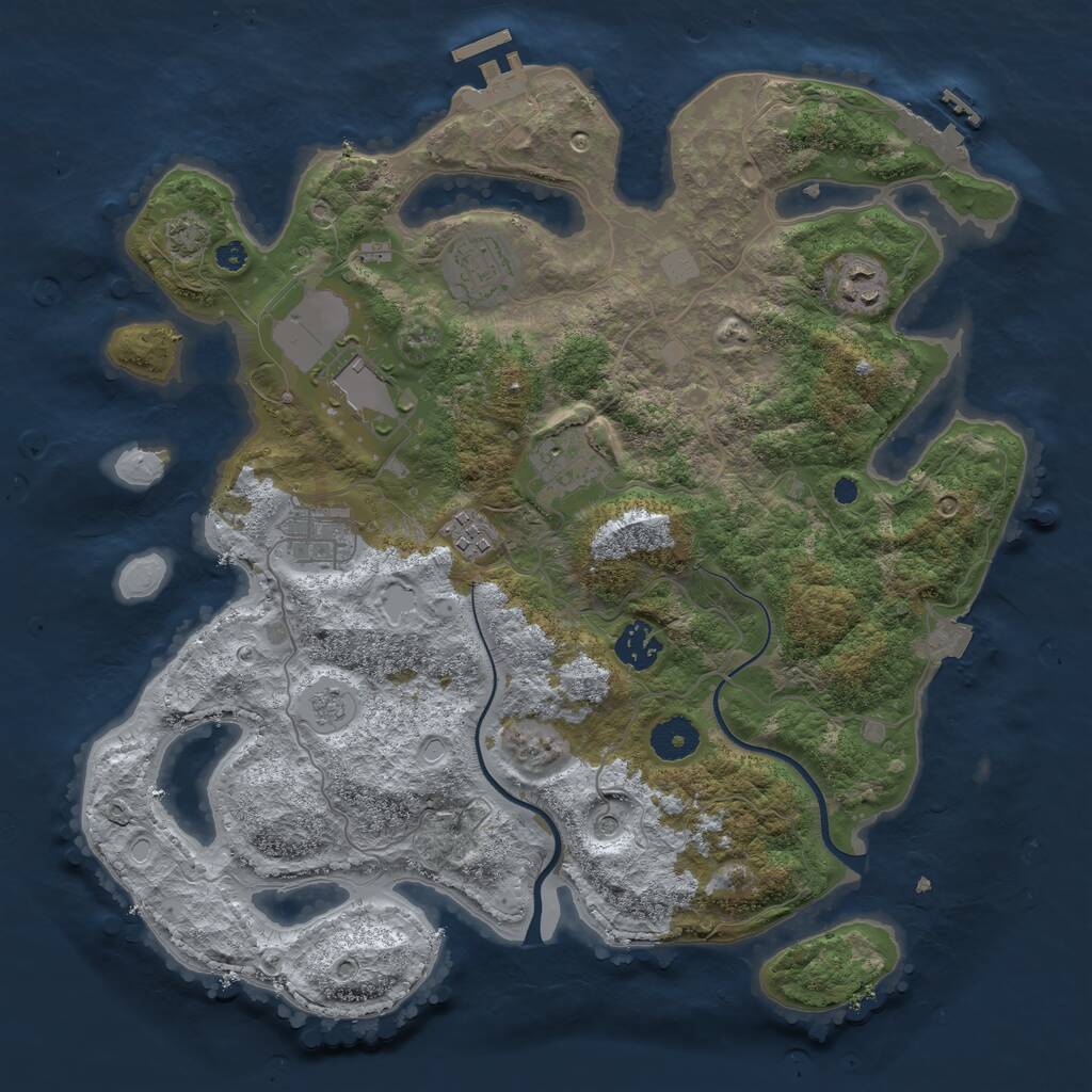 Rust Map: Procedural Map, Size: 3600, Seed: 1104170480, 13 Monuments