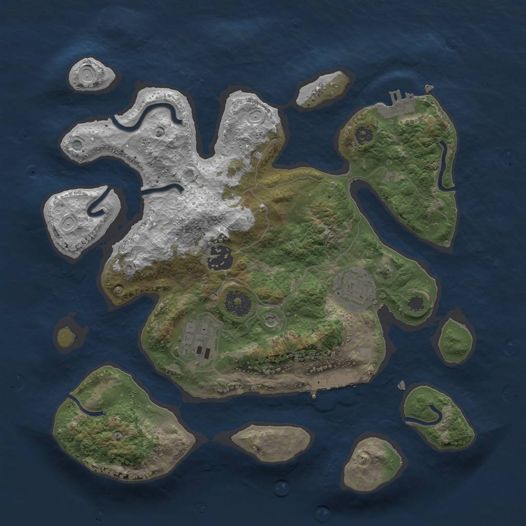 Rust Map: Procedural Map, Size: 3000, Seed: 1143561441, 14 Monuments