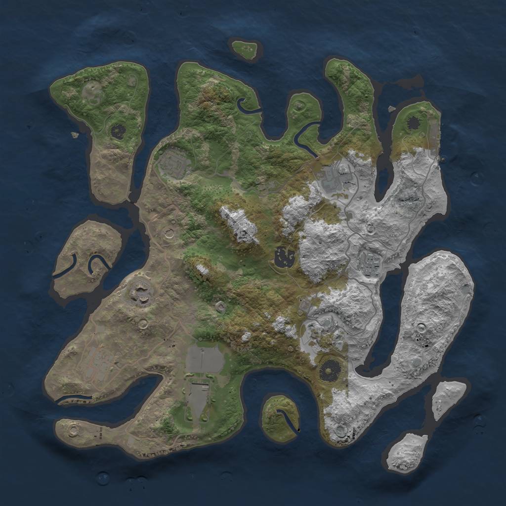 Rust Map: Procedural Map, Size: 3500, Seed: 84728285, 12 Monuments