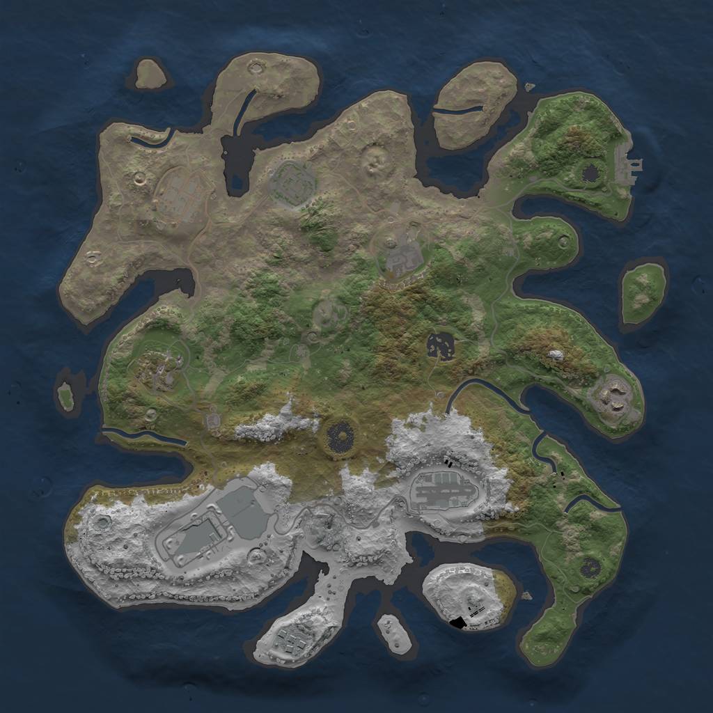 Rust Map: Procedural Map, Size: 3600, Seed: 774525, 12 Monuments