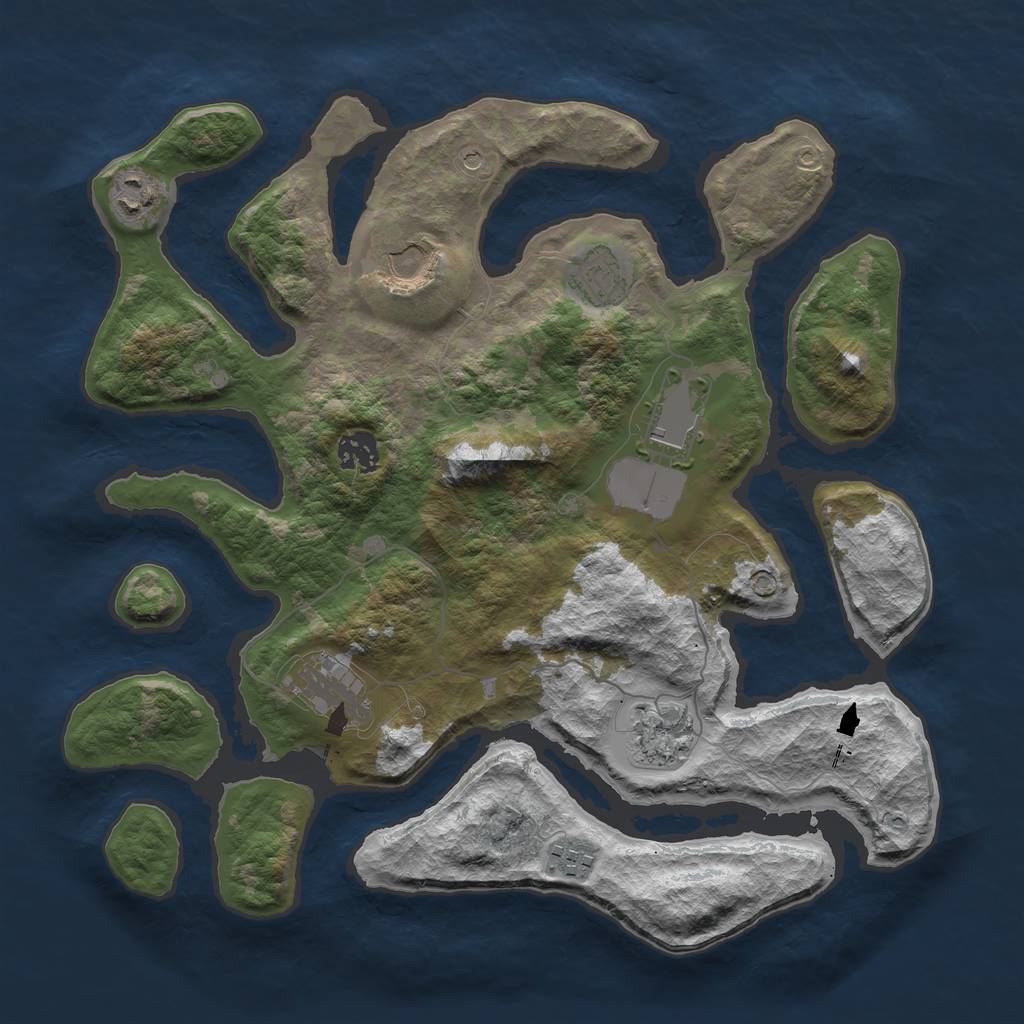 Rust Map: Barren, Size: 3600, Seed: 553278, 11 Monuments