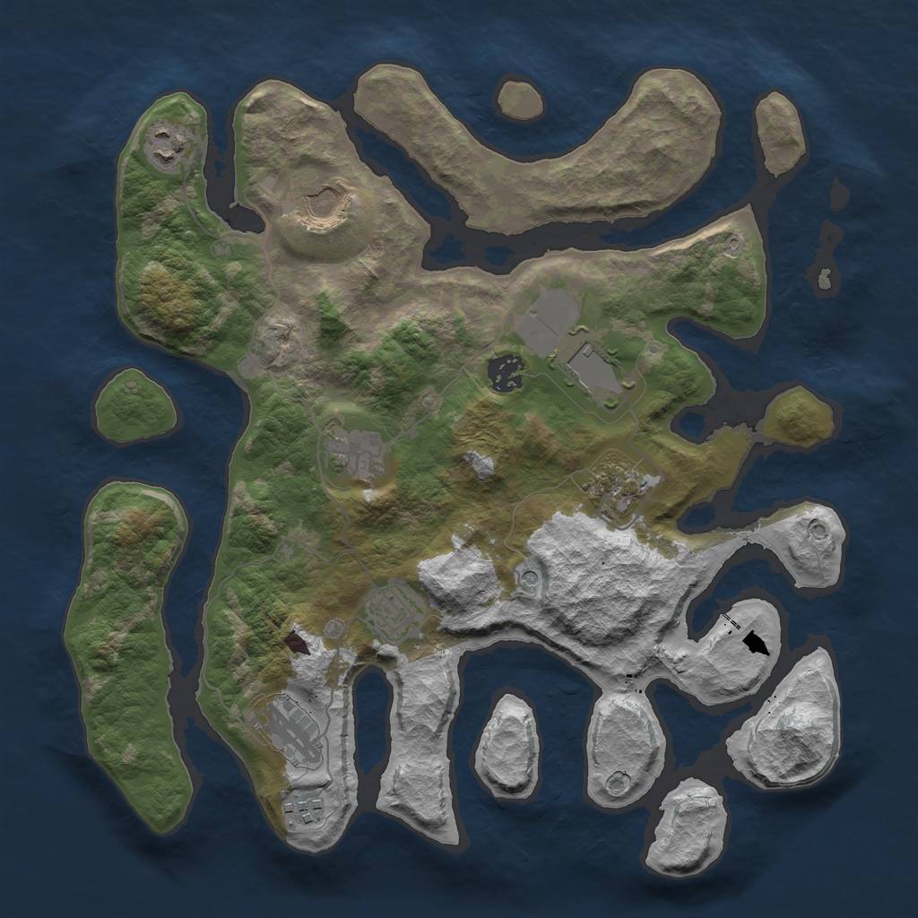 Rust Map: Barren, Size: 3600, Seed: 993713, 12 Monuments
