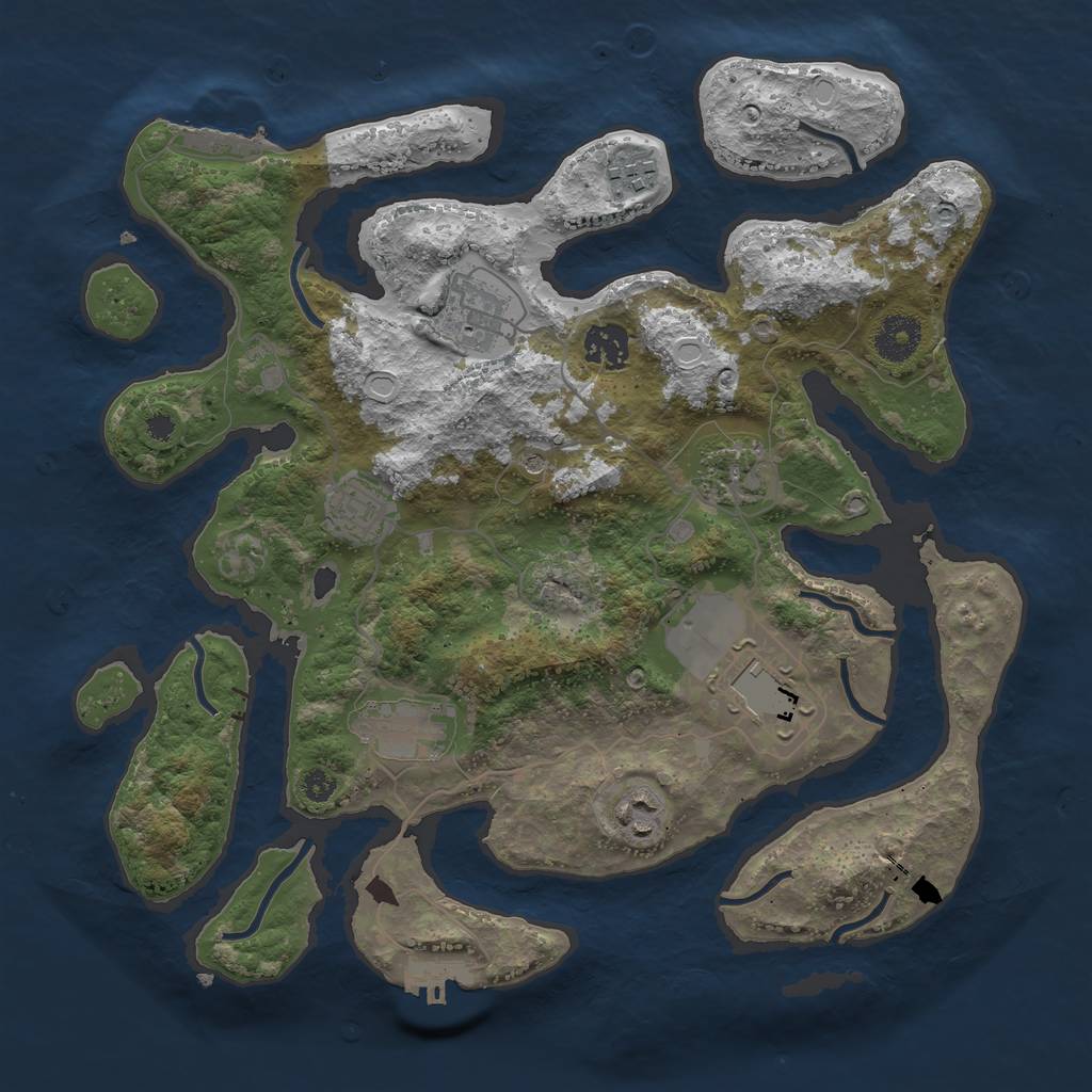 Rust Map: Procedural Map, Size: 3500, Seed: 2043987666, 19 Monuments