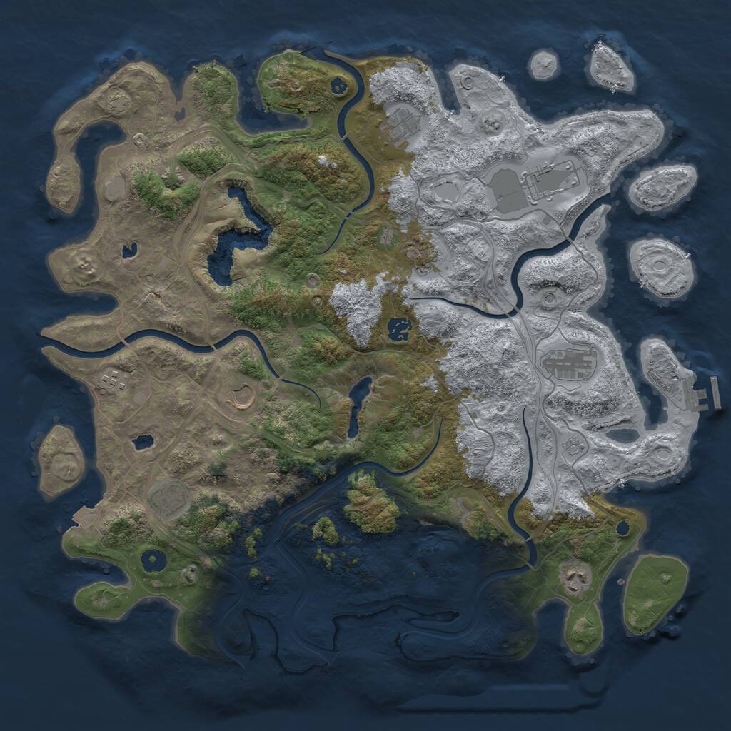 Rust Map: Procedural Map, Size: 4500, Seed: 851786, 14 Monuments