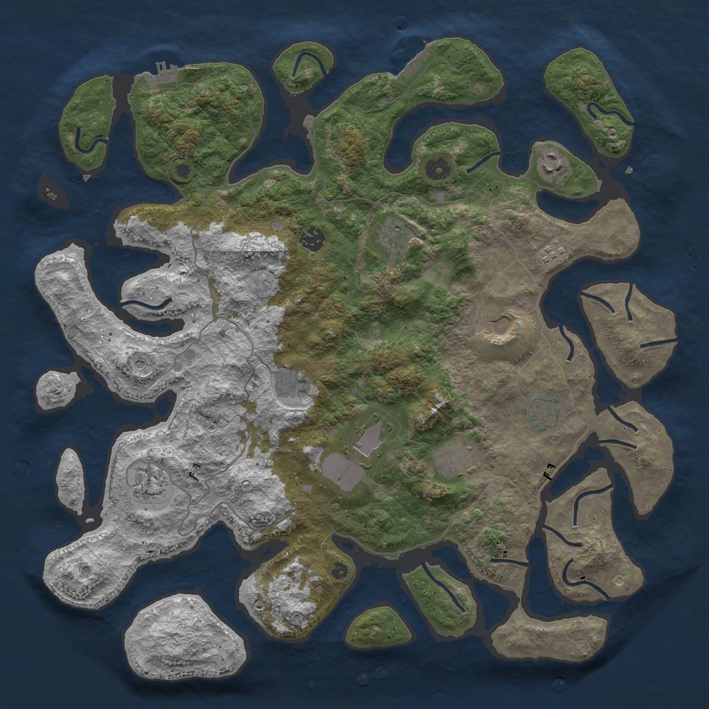 Rust Map: Procedural Map, Size: 4500, Seed: 1250137385, 15 Monuments