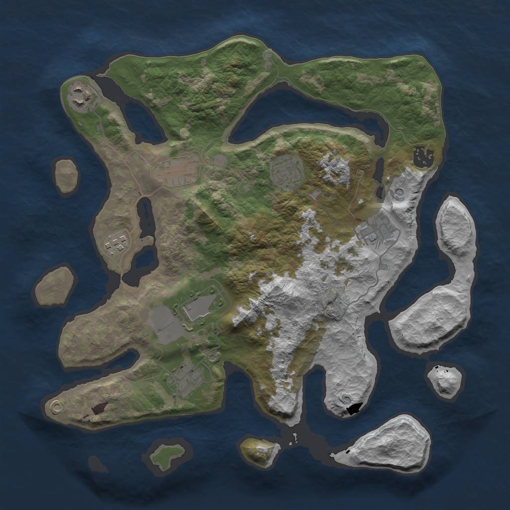 Rust Map: Barren, Size: 3500, Seed: 1986, 11 Monuments