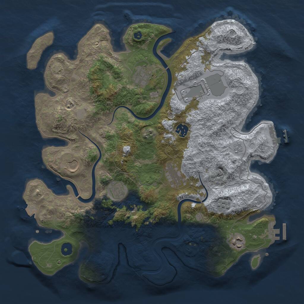 Rust Map: Procedural Map, Size: 3700, Seed: 1038767429, 14 Monuments