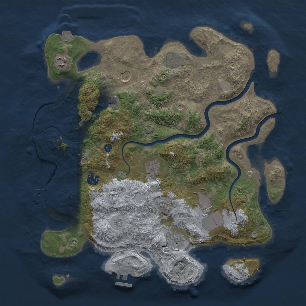 Rust Map: Procedural Map, Size: 3750, Seed: 516099571, 14 Monuments
