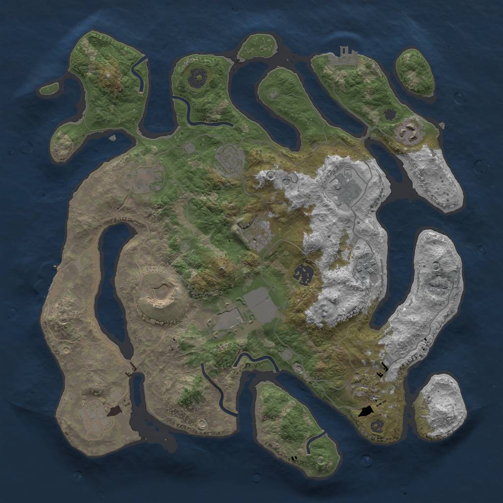 Rust Map: Procedural Map, Size: 3750, Seed: 1160464387, 16 Monuments