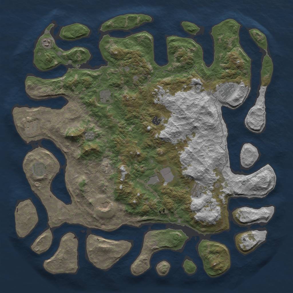 Rust Map: Barren, Size: 5200, Seed: 2137265506, 13 Monuments