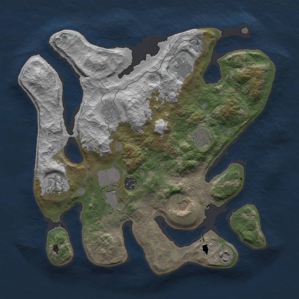 Rust Map: Barren, Size: 3500, Seed: 591, 12 Monuments