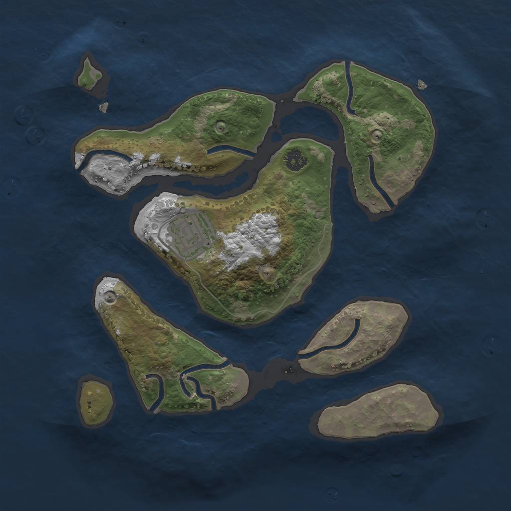 Rust Map: Procedural Map, Size: 2500, Seed: 780050287, 3 Monuments