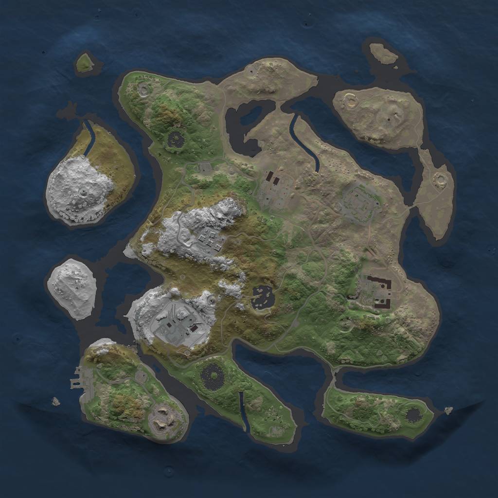 Rust Map: Procedural Map, Size: 3000, Seed: 128705281, 10 Monuments