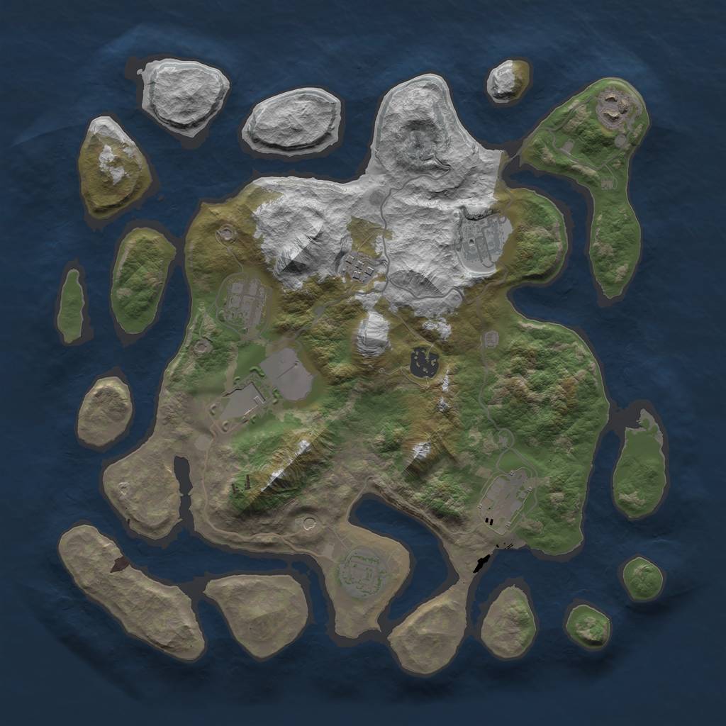 Rust Map: Barren, Size: 3600, Seed: 463675, 11 Monuments
