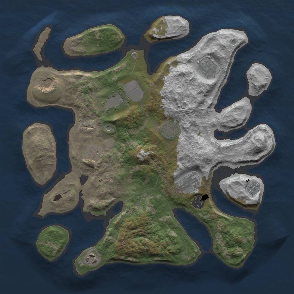 Rust Map: Barren, Size: 3600, Seed: 262205, 12 Monuments
