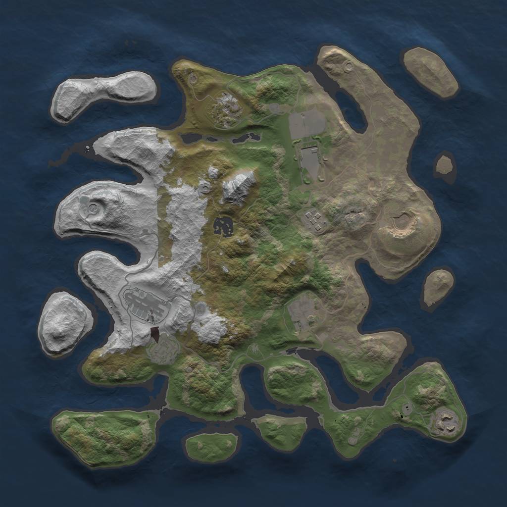 Rust Map: Barren, Size: 3600, Seed: 670364, 12 Monuments