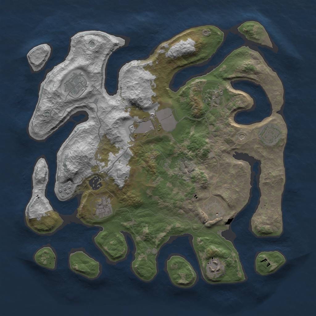 Rust Map: Barren, Size: 3600, Seed: 479375, 12 Monuments