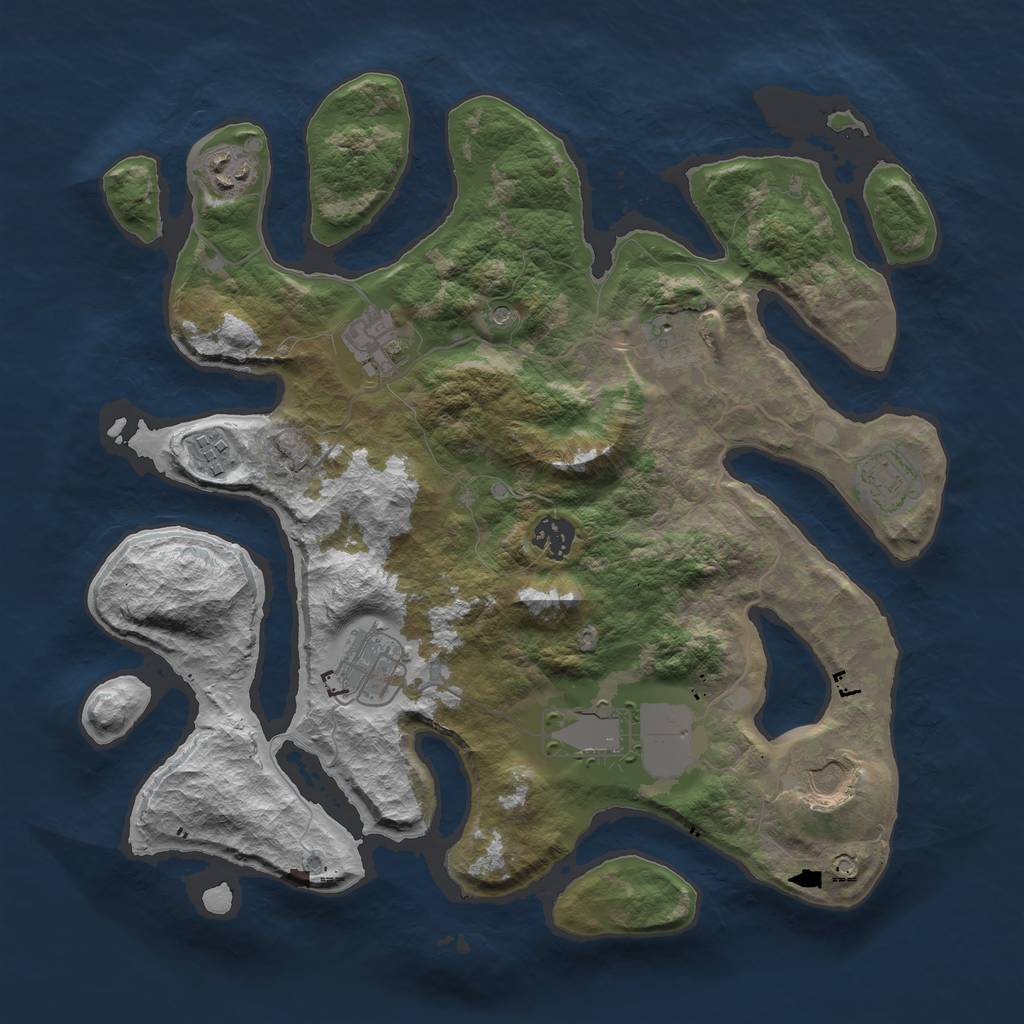 Rust Map: Barren, Size: 3600, Seed: 900919, 12 Monuments