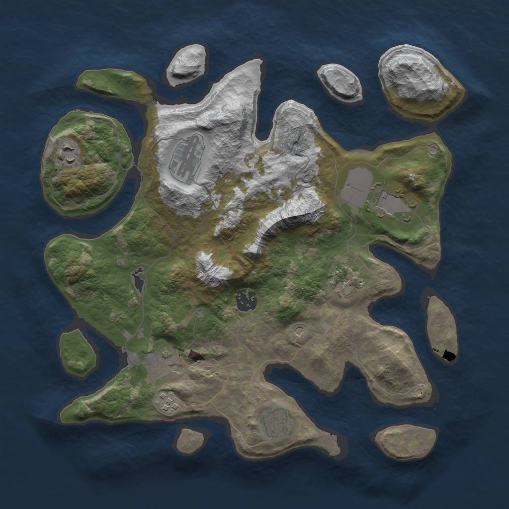 Rust Map: Barren, Size: 3500, Seed: 499449, 11 Monuments