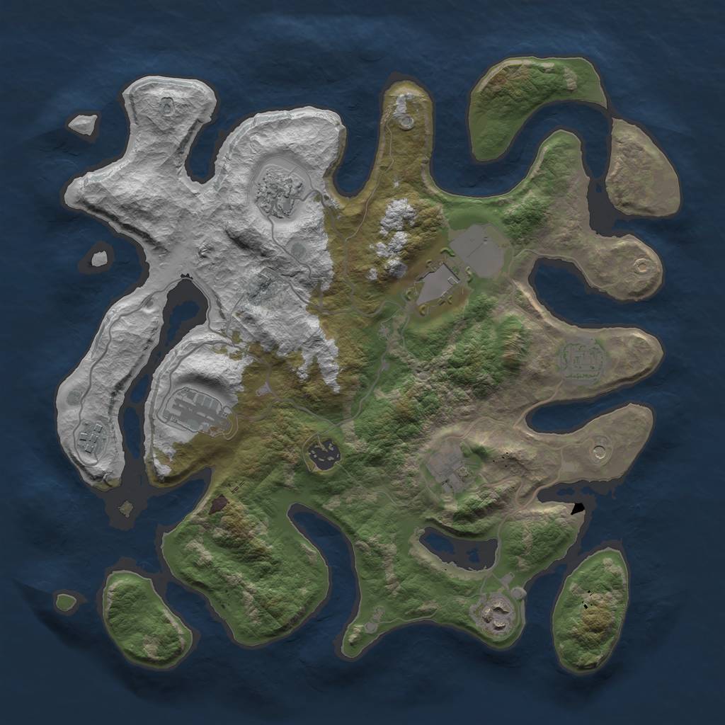 Rust Map: Barren, Size: 3600, Seed: 574826, 11 Monuments