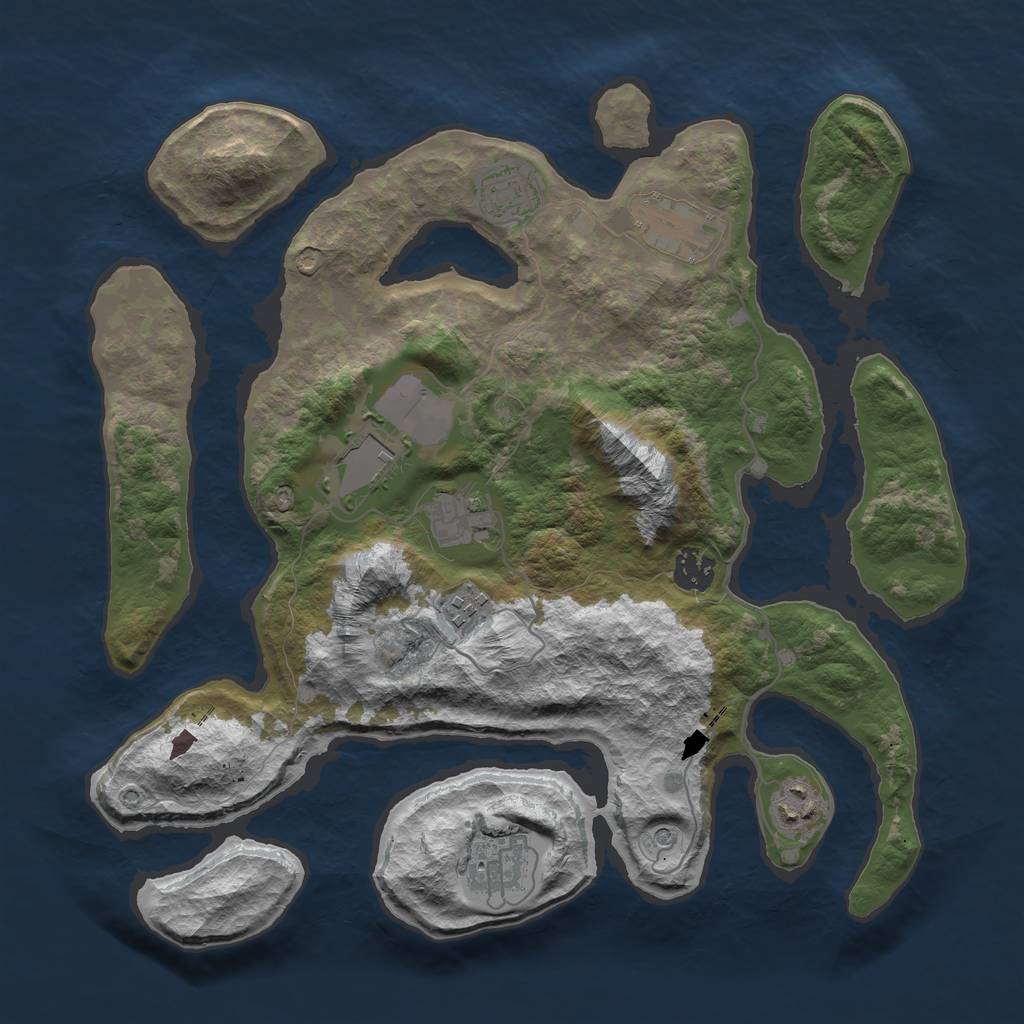 Rust Map: Barren, Size: 3600, Seed: 217550, 11 Monuments