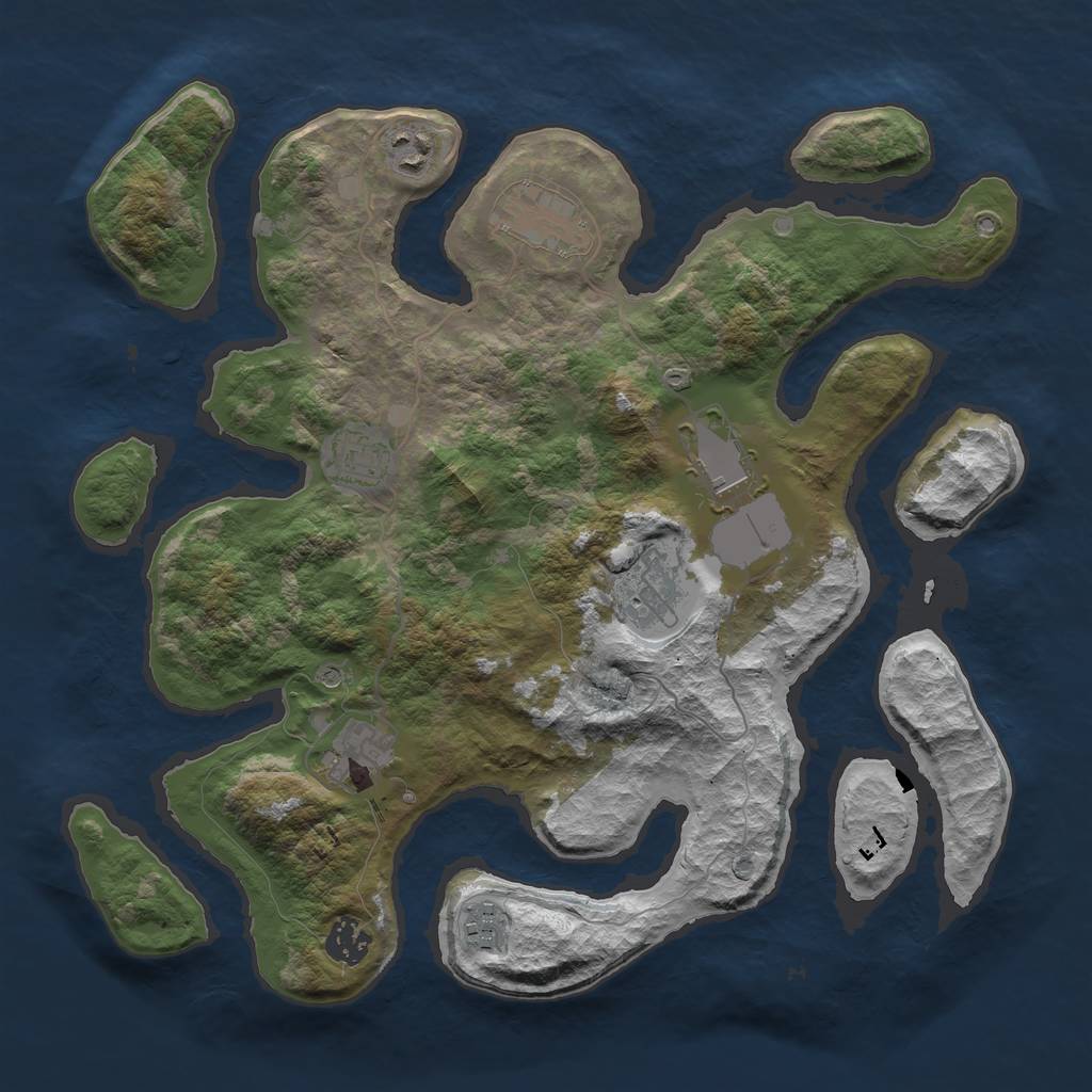 Rust Map: Barren, Size: 3600, Seed: 405762, 11 Monuments