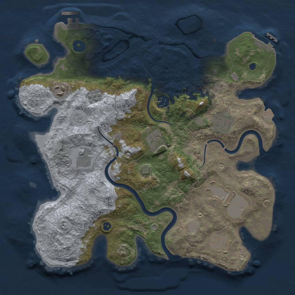Rust Map: Procedural Map, Size: 3500, Seed: 233291, 14 Monuments