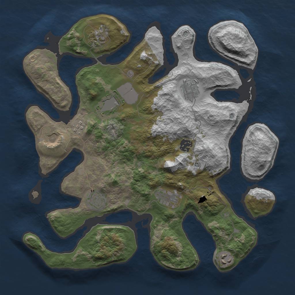 Rust Map: Barren, Size: 3600, Seed: 669170, 12 Monuments