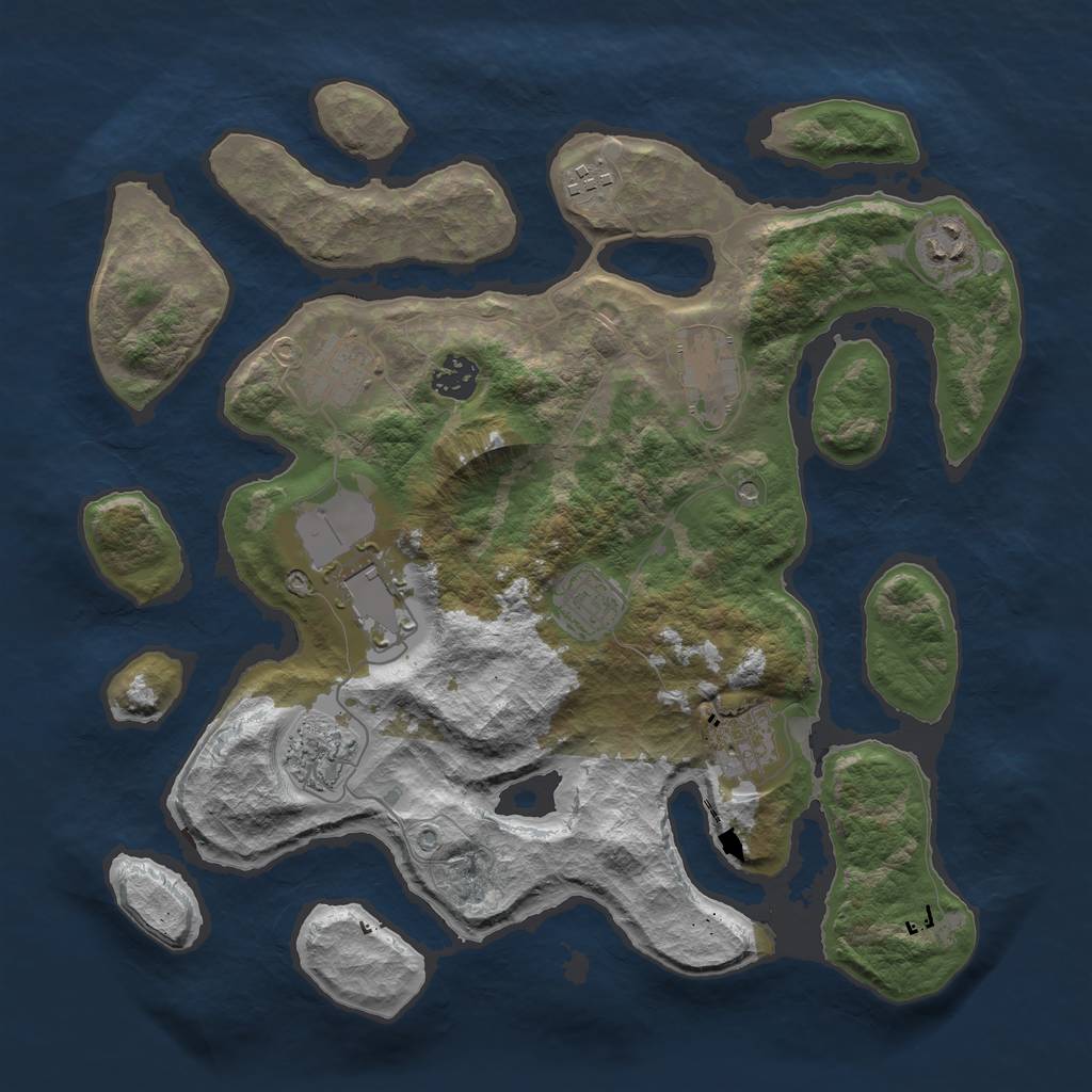 Rust Map: Barren, Size: 3600, Seed: 569325, 12 Monuments