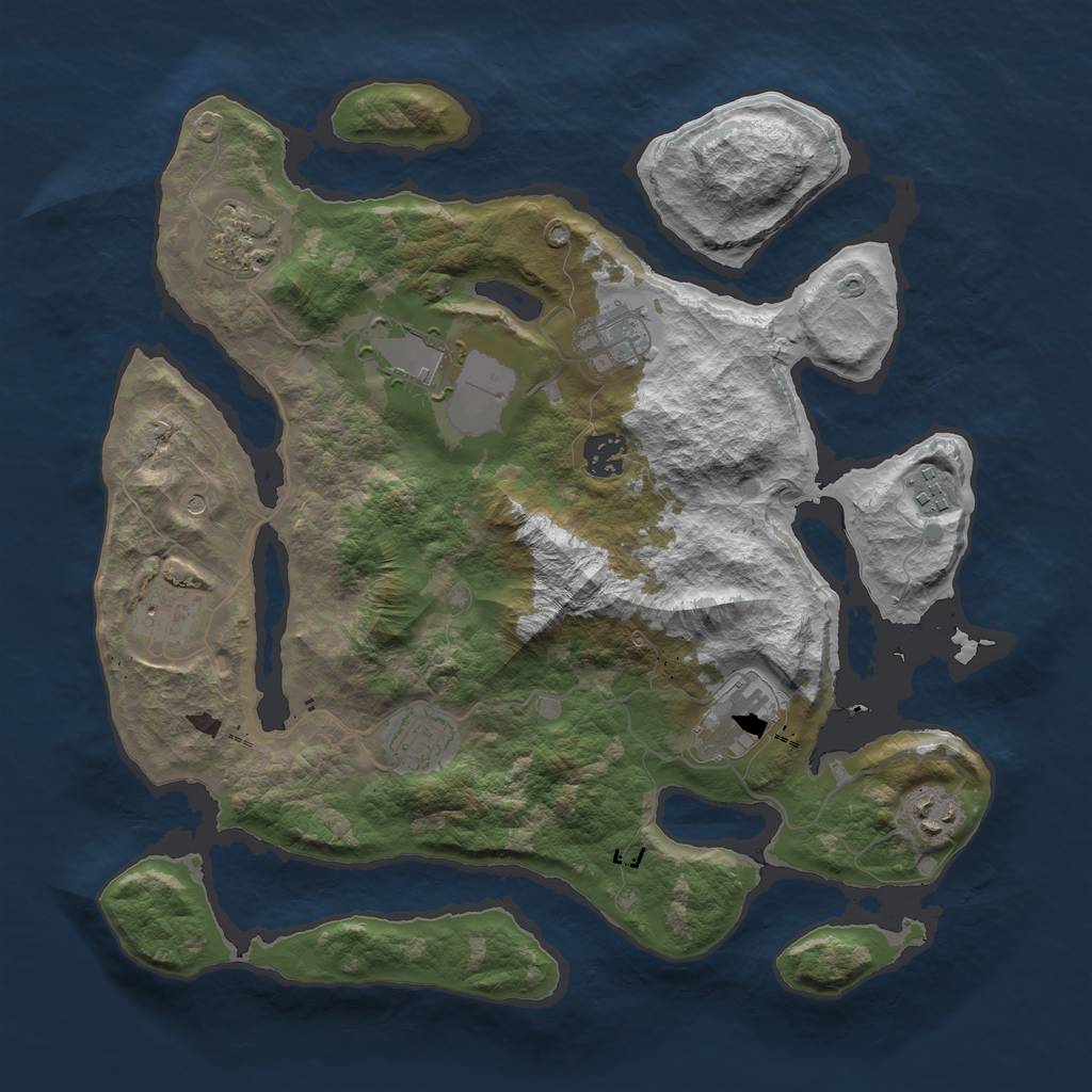 Rust Map: Barren, Size: 3600, Seed: 564258, 12 Monuments