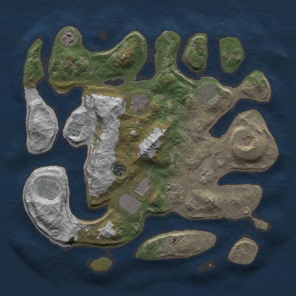 Rust Map: Barren, Size: 3600, Seed: 383445, 12 Monuments