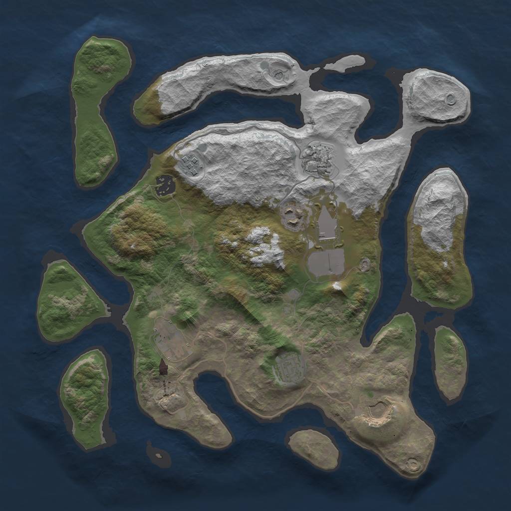 Rust Map: Barren, Size: 3600, Seed: 480445, 11 Monuments