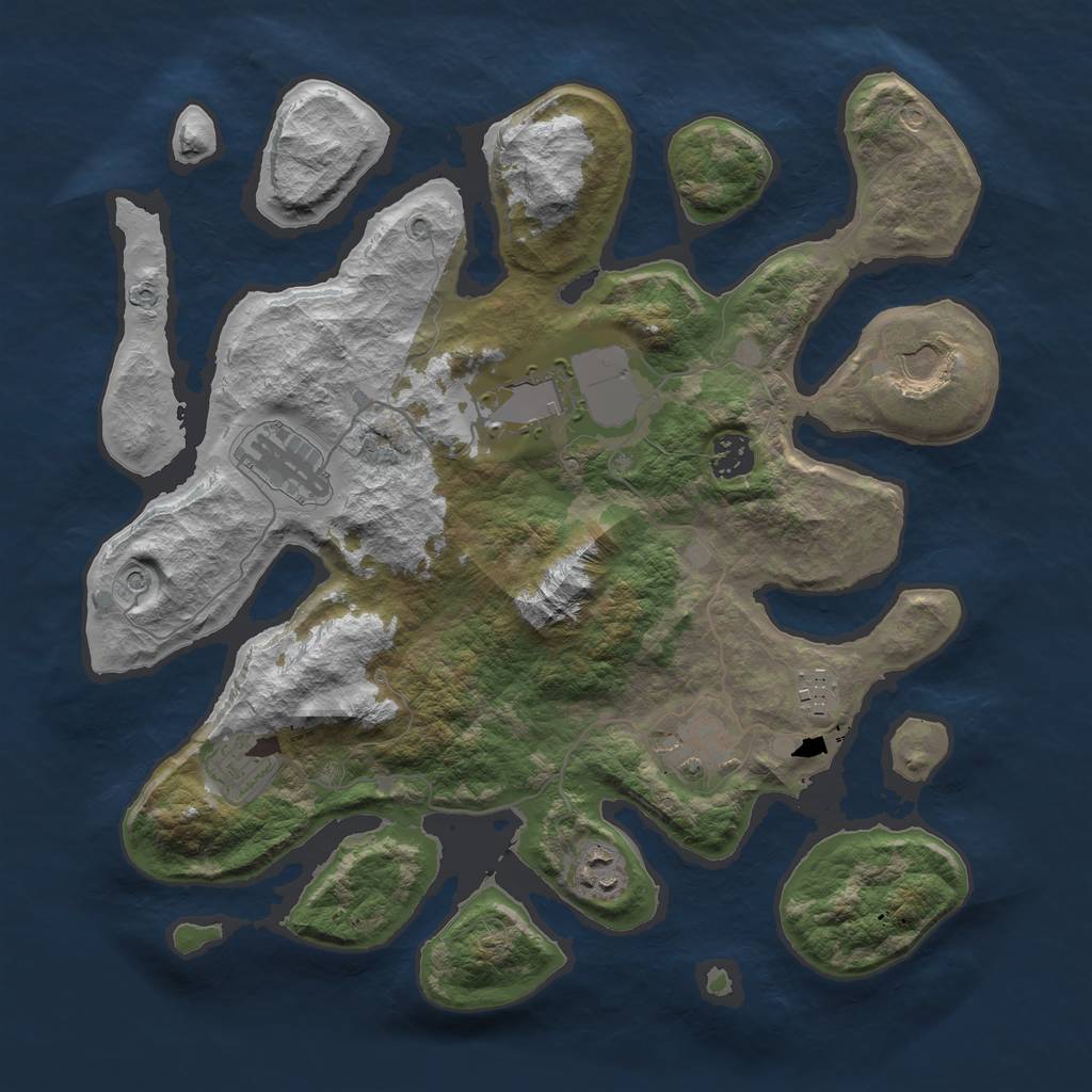 Rust Map: Barren, Size: 3600, Seed: 441155, 11 Monuments