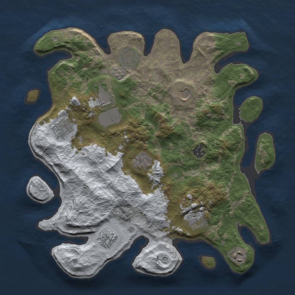 Rust Map: Barren, Size: 3600, Seed: 658882, 13 Monuments