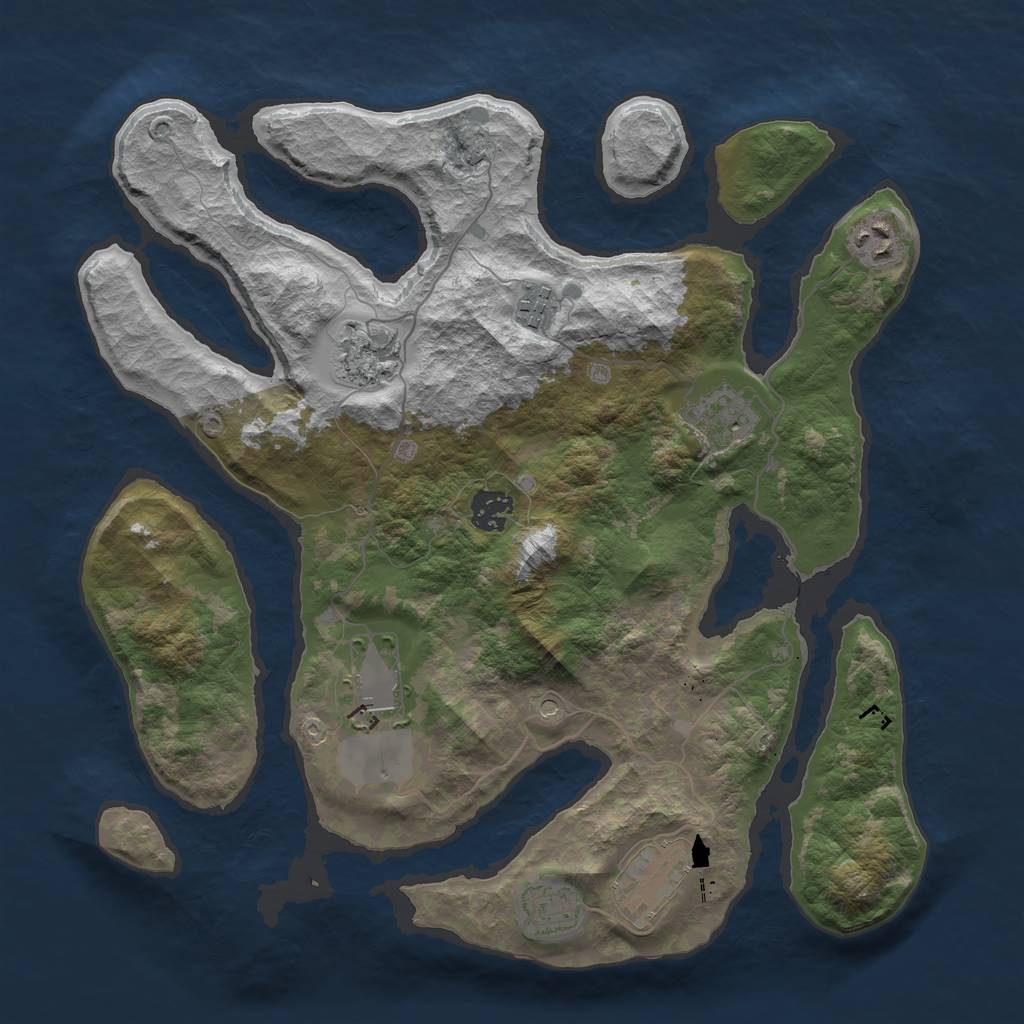 Rust Map: Barren, Size: 3600, Seed: 242847, 11 Monuments