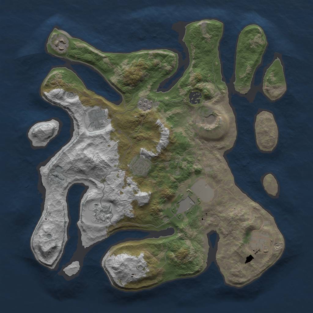 Rust Map: Barren, Size: 3600, Seed: 877286, 12 Monuments