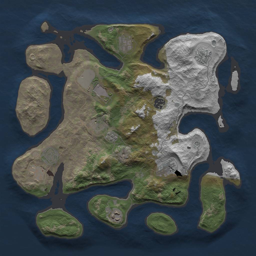 Rust Map: Barren, Size: 3600, Seed: 725807, 13 Monuments