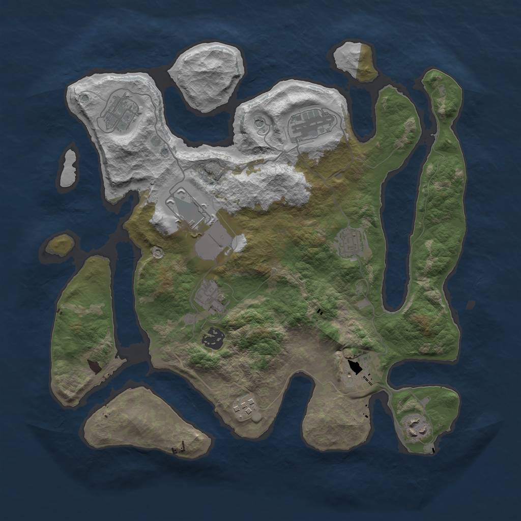 Rust Map: Barren, Size: 3600, Seed: 251556, 12 Monuments