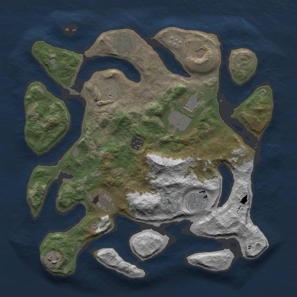 Rust Map: Barren, Size: 3600, Seed: 820291, 12 Monuments