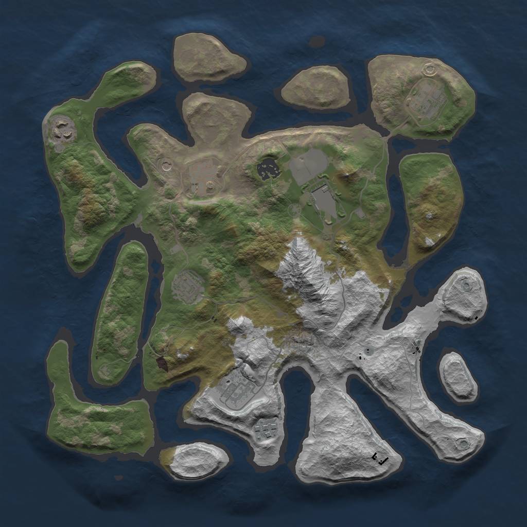 Rust Map: Barren, Size: 3600, Seed: 429070, 11 Monuments