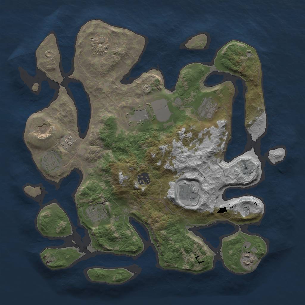 Rust Map: Barren, Size: 3600, Seed: 196918, 13 Monuments